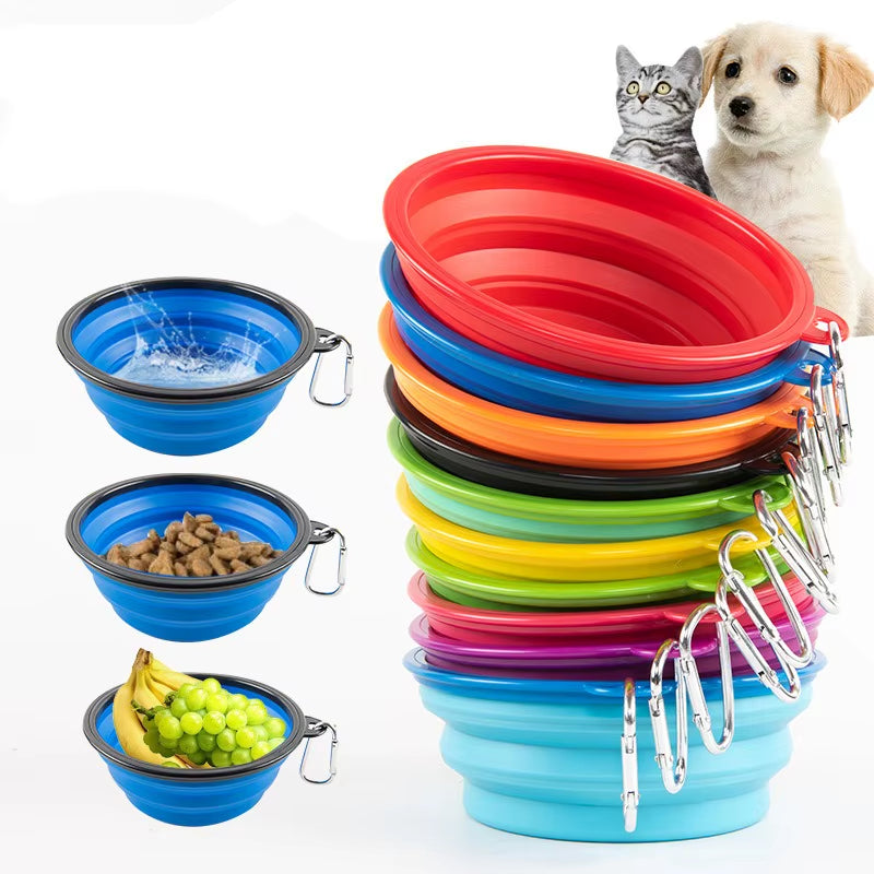 Dog Folding Bowl Portable Dog Travel Pet Food Water Bowl for Outdoor Walking Silicone Cat Dog Food Water Bowl Lip GS03